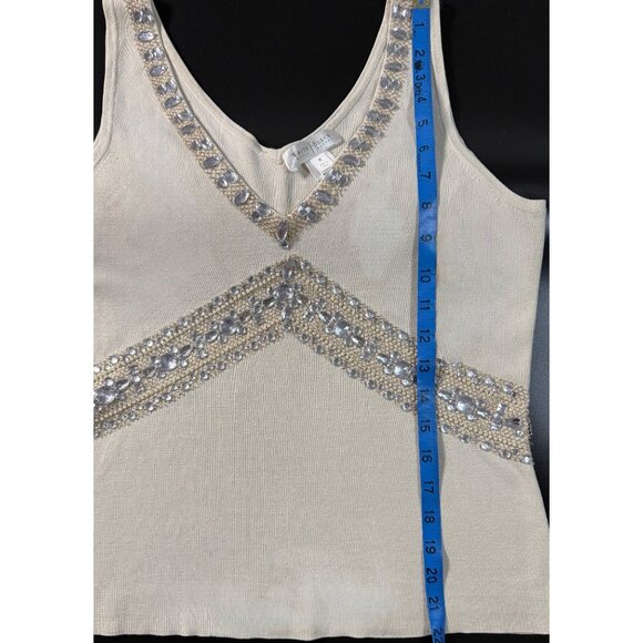Vintage White House Black Market Silk Knit Beaded Rhinestone Tank Top M Y2K Ivor - Picture 6 of 9